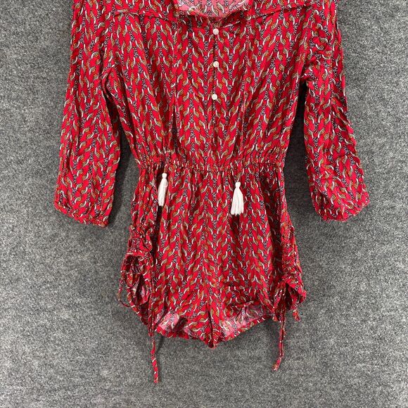 Bongo Jumpsuit Women S Small Red Turtle Print Elastic Waist Tasseled Casual - Picture 3 of 7